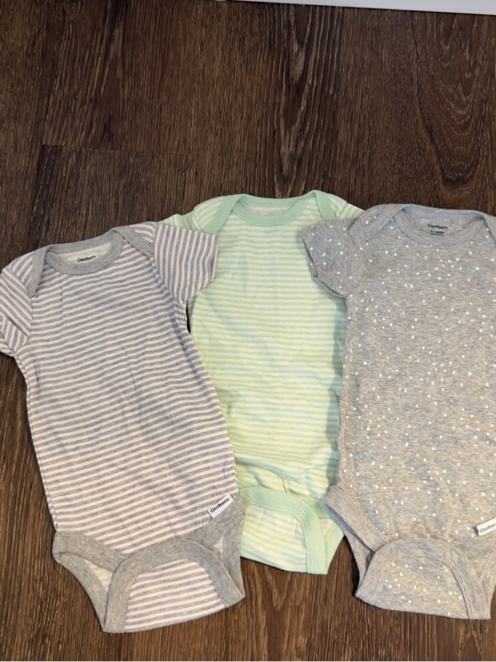 Gerber Mint & Gray Short-Sleeve Baby One-Piece Trio